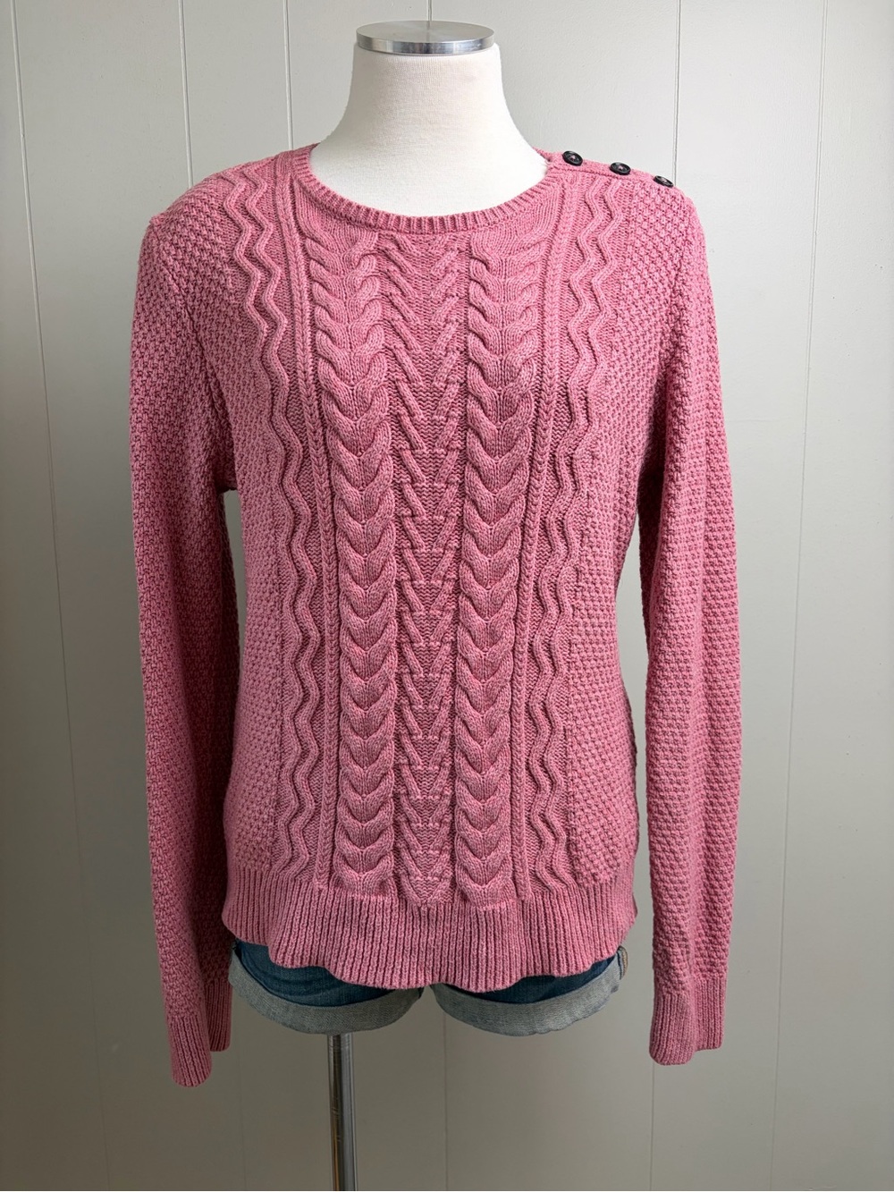 Brooks Brothers 346 Pink Cable Knit Merino Wool Blend Sweater Large